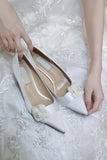 Elegant White Camellia Wedding Shoes