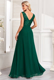 Sparkly Dark Green A Line V Neck Sequins Maxi Dress with Ruffles