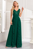 Sparkly Dark Green A Line V Neck Sequins Maxi Dress with Ruffles