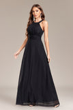 Black A Line Halter Open Back Chiffon Maxi Dress