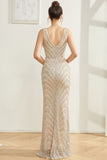 Sparkly Silver Mermaid V Neck Backless Maxi Dress