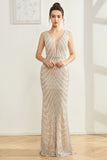 Sparkly Silver Mermaid V Neck Backless Maxi Dress