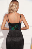 Sparkly Green Black Fringed Sequins Mini Dress