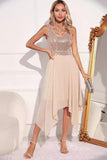 Sparkly Apricot A Line V Neck Chiffon Asymmetrical Cocktail Dress