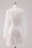 Delicate Lace White Corset Mini Dress with Long Sleeves