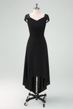 Black High-Low Cocktail Dress with Cap Sleeves