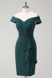 Dark Green Ruffled Off the Shoulder Cocktail Dress