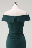 Dark Green Ruffled Off the Shoulder Cocktail Dress