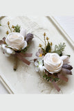 Apricot Wedding Wrist Corsage Boutonniere Set