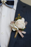 Apricot Wedding Wrist Corsage Boutonniere Set