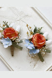 Apricot Wedding Wrist Corsage Boutonniere Set