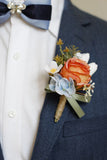 Apricot Wedding Wrist Corsage Boutonniere Set