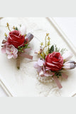 Apricot Wedding Wrist Corsage Boutonniere Set