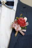 Apricot Wedding Wrist Corsage Boutonniere Set