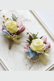 Apricot Wedding Wrist Corsage Boutonniere Set