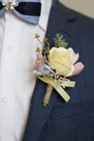 Apricot Wedding Wrist Corsage Boutonniere Set