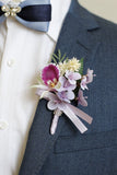 Wedding Burgundy Wrist Corsage and Boutonniere Set