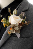 Romantic Apricot Wrist Corsage and Boutonniere Set for Wedding