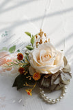 Romantic Apricot Wrist Corsage and Boutonniere Set for Wedding