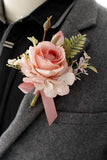 Romantic Apricot Wrist Corsage and Boutonniere Set for Wedding