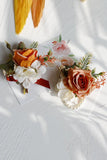 Romantic Apricot Wrist Corsage and Boutonniere Set for Wedding