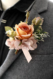 Romantic Apricot Wrist Corsage and Boutonniere Set for Wedding