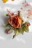 Romantic Apricot Wrist Corsage and Boutonniere Set for Wedding