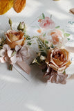 Romantic Apricot Wrist Corsage and Boutonniere Set for Wedding