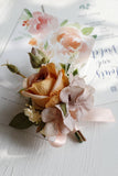 Romantic Apricot Wrist Corsage and Boutonniere Set for Wedding