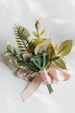 Romantic Apricot Wrist Corsage and Boutonniere Set for Wedding