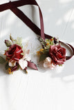 Romantic Apricot Wrist Corsage and Boutonniere Set for Wedding