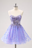 Sparkly Lilac A Line Spaghetti Straps Mini Dress with Sequins