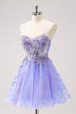 Sparkly Lilac A Line Spaghetti Straps Mini Dress with Sequins