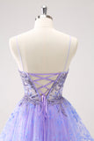 Sparkly Lilac A Line Spaghetti Straps Mini Dress with Sequins