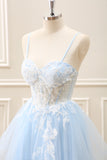 Elegant Blue A Line Corset Mini Dress with Appliques