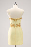 Sparkly Yellow Spaghetti Straps Corset Sequins Tight Mini Dress