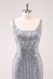 Sparkly Grey Square Neck Tight Mini Dress with Sequins