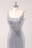 Sparkly Grey Square Neck Tight Mini Dress with Sequins