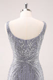 Sparkly Grey Square Neck Tight Mini Dress with Sequins