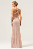 Sparkly Blush Mermaid Halter Backless Long Prom Dress