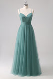 Eucalyptus A Line Tulle Maxi Dress with Hollow Out Back