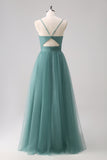 Eucalyptus A Line Tulle Maxi Dress with Hollow Out Back