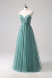 Eucalyptus A Line Tulle Maxi Dress with Hollow Out Back