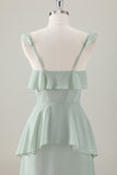 A Line Light Green Corset Tiered Ruffles Chiffon Floor Length Dress