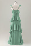 A Line Light Green Corset Tiered Ruffles Chiffon Maxi Dress