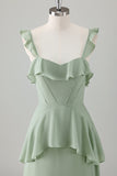 A Line Light Green Corset Tiered Ruffles Chiffon Maxi Dress