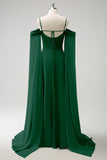 Light Green Cold Shoulder Detachable Sleeves A Line Chiffon Maxi Bridesmaid Dress