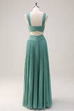 Eucalyptus Pleated Criss Cross Keyhole Bridesmaid Dress