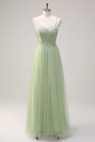 Sage A Line Corset Spaghetti Straps Tulle Bridesmaid Dress