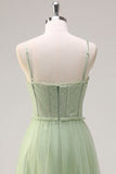 Sage A Line Corset Spaghetti Straps Tulle Bridesmaid Dress